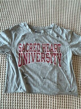 Champion Gray Crop Top with Maroon Sacred Heart University Print